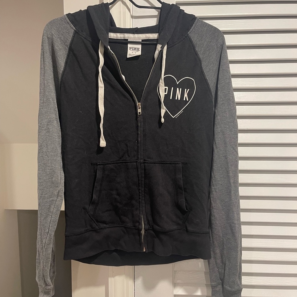 PINK Victoria's Secret Black & White Zip-Up Hoodie